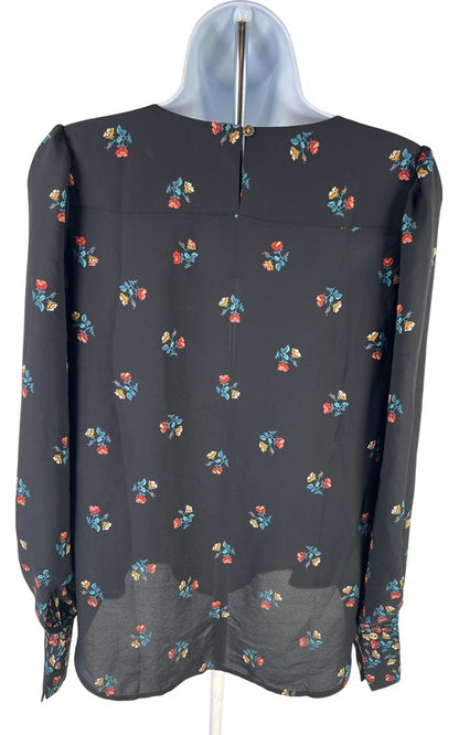 NEW LOFT Women’s Black Floral Semi Sheer Long Sleeve Blouse - XXS image 3