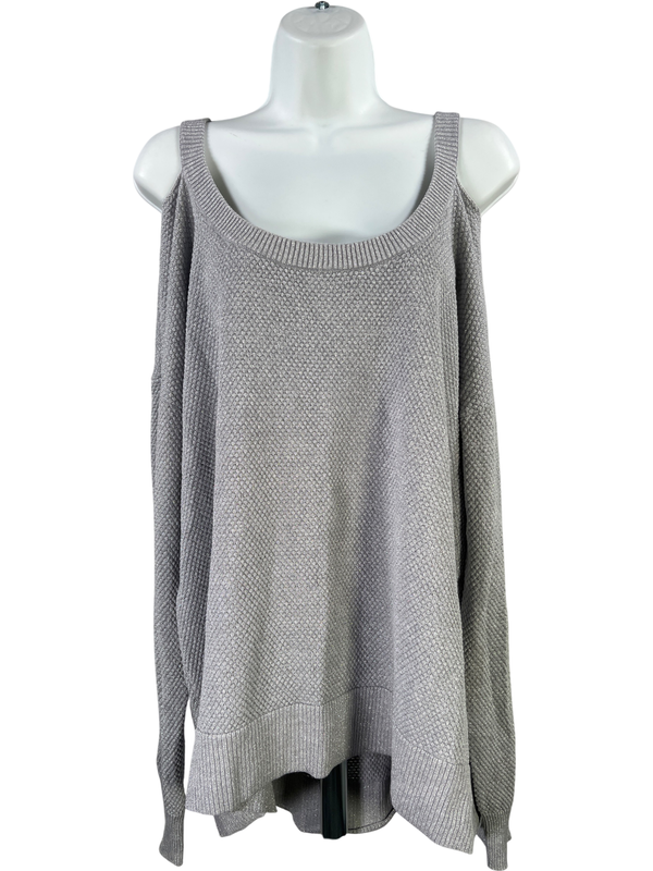 Michael Kors Women’s Gray Metallic Long Sleeve Cold Shoulder Sweater - XL image 2