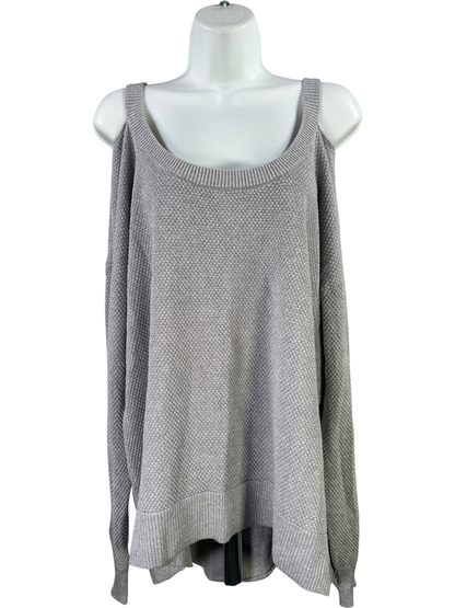 Michael Kors Women’s Gray Metallic Long Sleeve Cold Shoulder Sweater - XL image 2