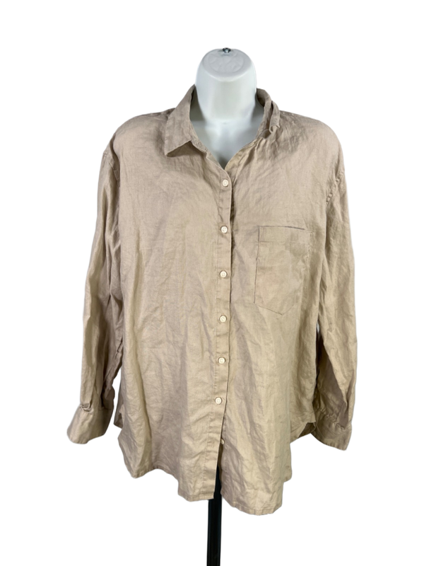 Trovata Birds of Paradis Women's Brown 100% Linen Button Up Shirt - M