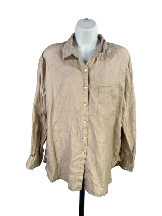 Trovata Birds of Paradis Women's Brown 100% Linen Button Up Shirt - M