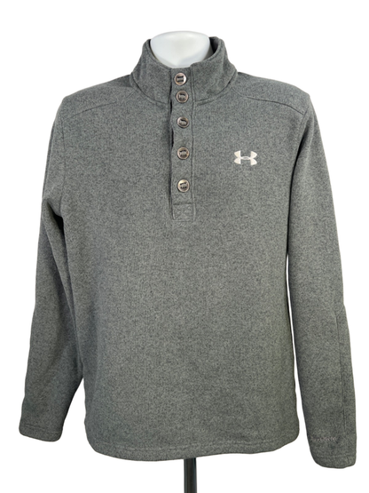 Under Armour Men's Gray Coldgear Specialist Storm Quarter Button Sweater - L