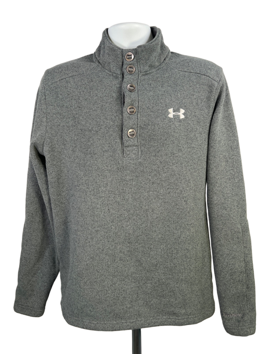 Under Armour Men's Gray Coldgear Specialist Storm Quarter Button Sweater - L