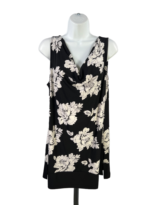White House Black Market Women's Black Cowl Neck Sleeveless Tunic Shirt - L