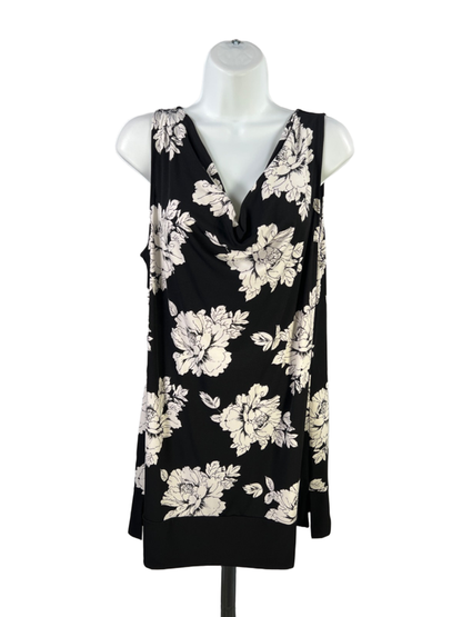 White House Black Market Women's Black Cowl Neck Sleeveless Tunic Shirt - L