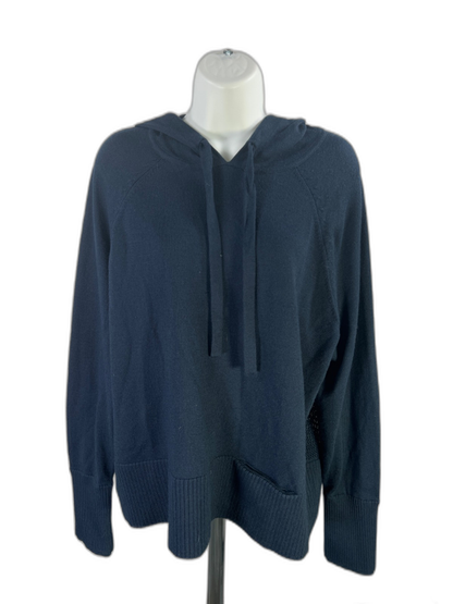 Athleta Women's Blue Verona Open Knit Slit Back Hoodie Sweater - XL