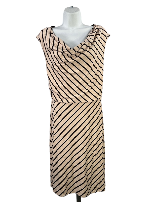 Ann Taylor Women's Beige/Black Striped Sleeveless Shift Dress - S