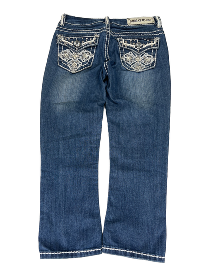 Miss Chic Women's/Juniors Medium Wash Rhinestone Cropped Denim Jeans - 3 image 2