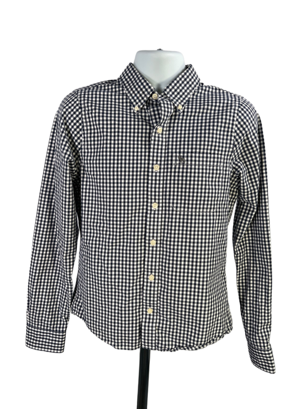 Abercrombie and Fitch Men's Blue/White Checkered Muscle Fit Button Up Shirt - M