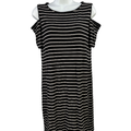 White House Black Market Women's Black Striped Cold Shoulder Shirt Dress - S