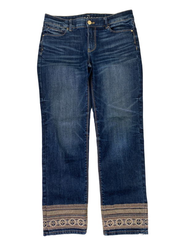 White House Black Market Women's Dark Wash Skinny Cropped Embroidered Jeans - 4