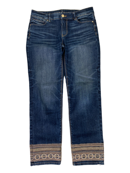 White House Black Market Women's Dark Wash Skinny Cropped Embroidered Jeans - 4