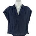 Ellen Tracy Women's Blue Linen Blend Sleeveless V-Neck Blouse - M