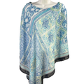 Chico's Women's Blue Coastal Tile Asymmetrical Hem Pullover Poncho - L/XL