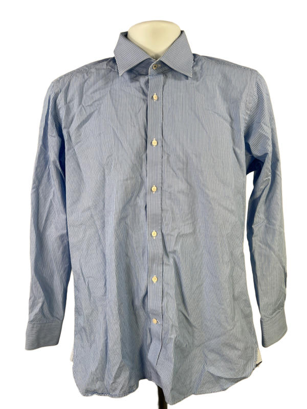 Ted Baker Men's Blue/White Striped Endurance Long Sleeve Button Up Shirt - 15.5