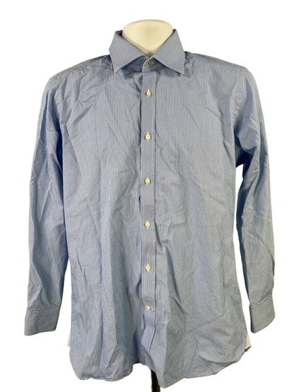 Ted Baker Men's Blue/White Striped Endurance Long Sleeve Button Up Shirt - 15.5