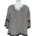 Chico's Women's Black/White Checkered 3/4 Bell Sleeve Blouse - 2/US 12