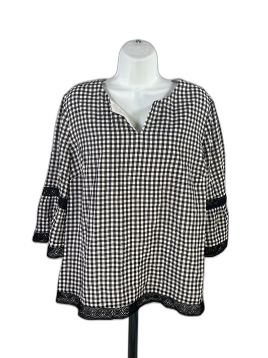 Chico's Women's Black/White Checkered 3/4 Bell Sleeve Blouse - 2/US 12