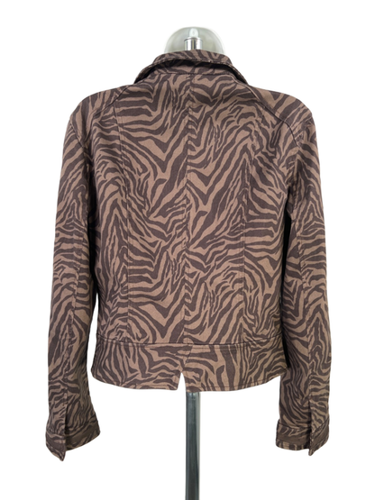 White House Black Market Women's Brown Zebra Print Denim Jean Jacket - 12 image 2