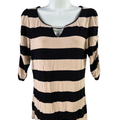 White House Black Market Women's Black/Beige Striped 1/2 Sleeve Shirt - M