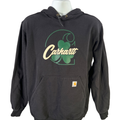 Carhartt Men's Black Loose Shamrock Graphic Long Sleeve Hoodie Sweatshirt - M