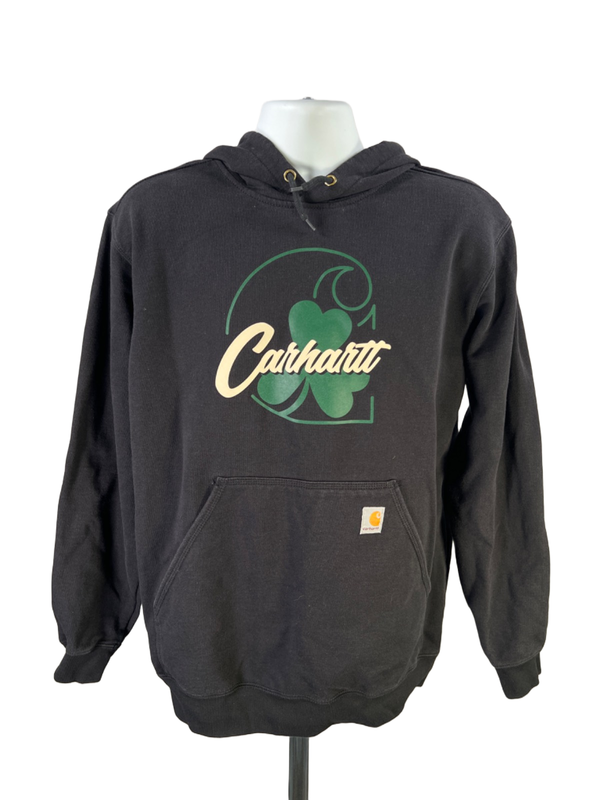 Carhartt Men's Black Loose Shamrock Graphic Long Sleeve Hoodie Sweatshirt - M