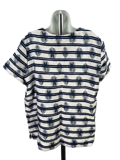 Lands End Women's White/Blue Linen Short Sleeve Blouse - XL/18 image 2