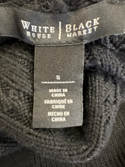 White House Black Market Womens Black Cable Knit Short Sleeve Poncho Sweater - S image 3