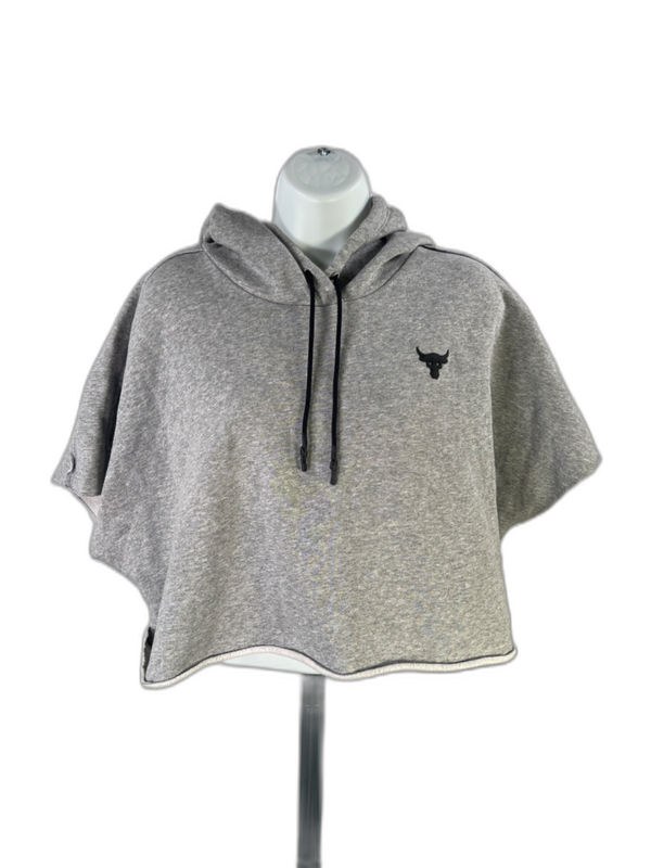 Under Armour Womens Gray Project Rock Short Sleeve Cropped Hooded Sweatshirt - L