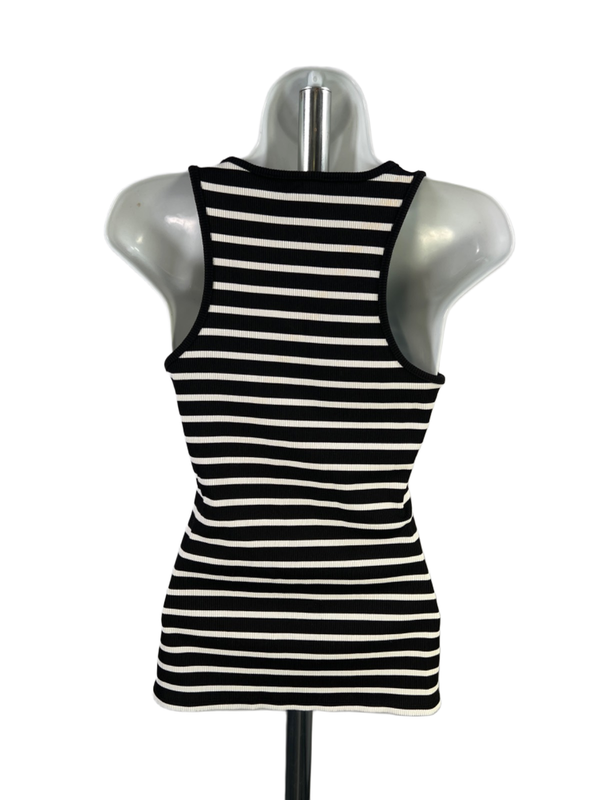 White House Black Market Women's Black/White Striped Ribbed Tank Top - S image 2
