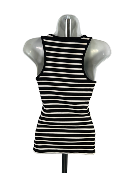 White House Black Market Women's Black/White Striped Ribbed Tank Top - S image 2
