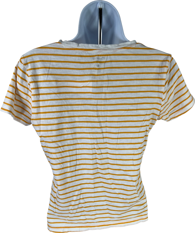 Madewell Women’s White/Yellow Striped Short Sleeve V-Neck T-Shirt - S image 2