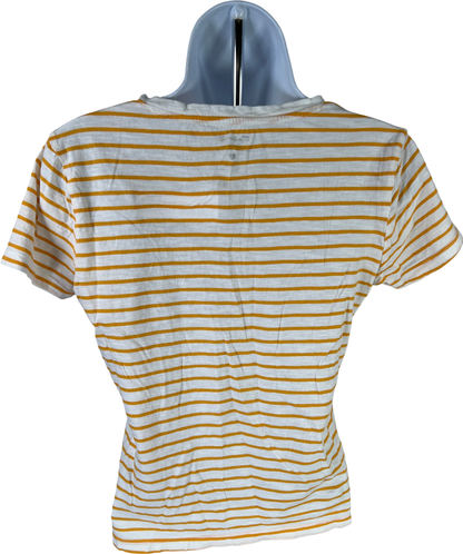 Madewell Women’s White/Yellow Striped Short Sleeve V-Neck T-Shirt - S image 2