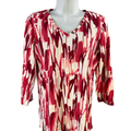 Chico's Women's Red Cotton V Neck 3/4 Sleeve Shirt - 1/US 8