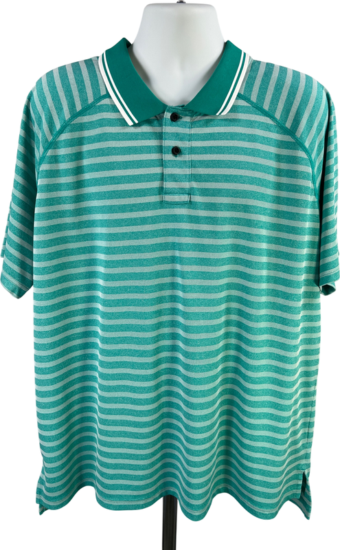 Lands End Men’s Green/Blue Striped Short Sleeve Athletic Polo - XXL image 2