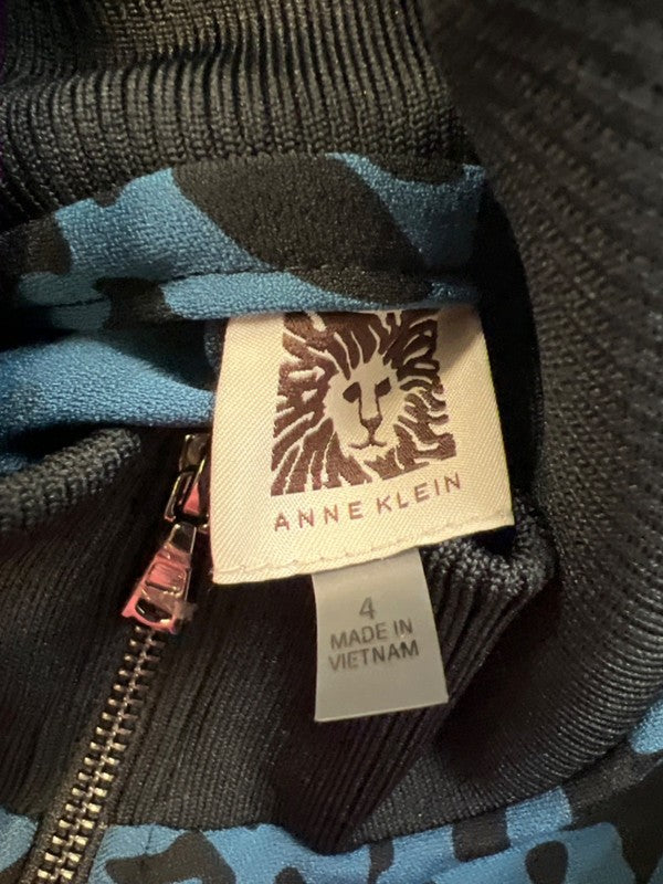Anne Klein Women's Blue/Black Animal Print Full Zip Peplum Jacket - 4 image 3