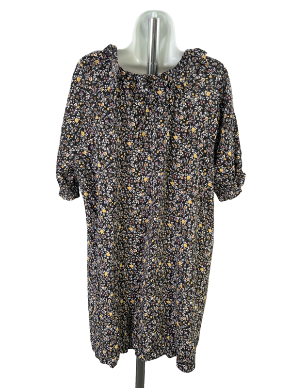 Madewell Women's Black Folkmagic Floral Ruffle Button Front Trapeze Dress - XXL image 2