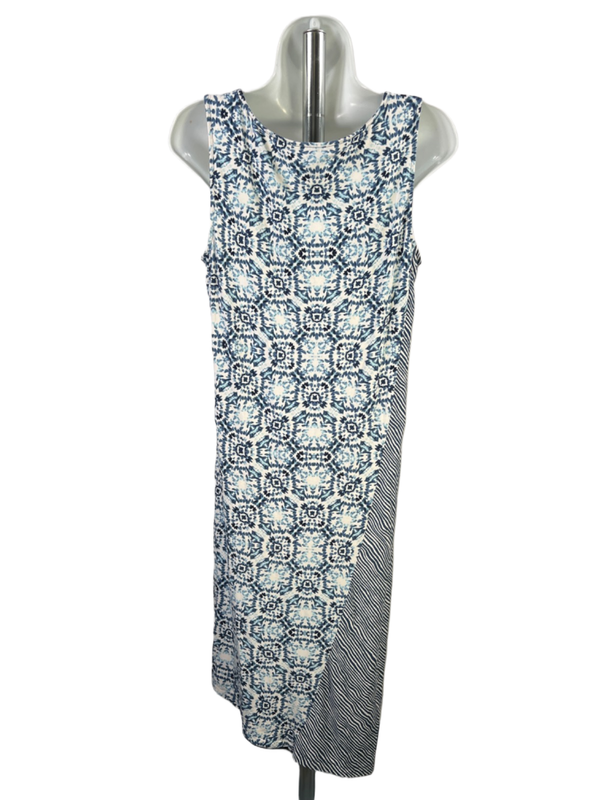 Chico's Women's White/Blue Striped Asymmetrical Sleeveless Midi Dress - 1/US M image 2