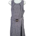 Tahari Women's Blue Sleeveless Linen Belted A-Line Dress - 8