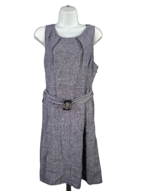 Tahari Women's Blue Sleeveless Linen Belted A-Line Dress - 8