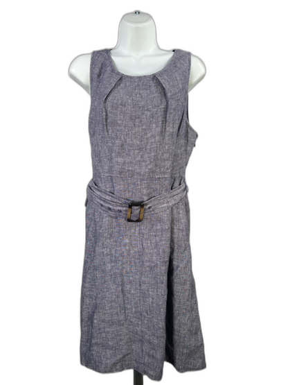 Tahari Women's Blue Sleeveless Linen Belted A-Line Dress - 8