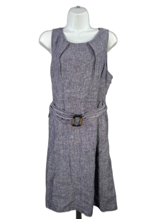 Tahari Women's Blue Sleeveless Linen Belted A-Line Dress - 8
