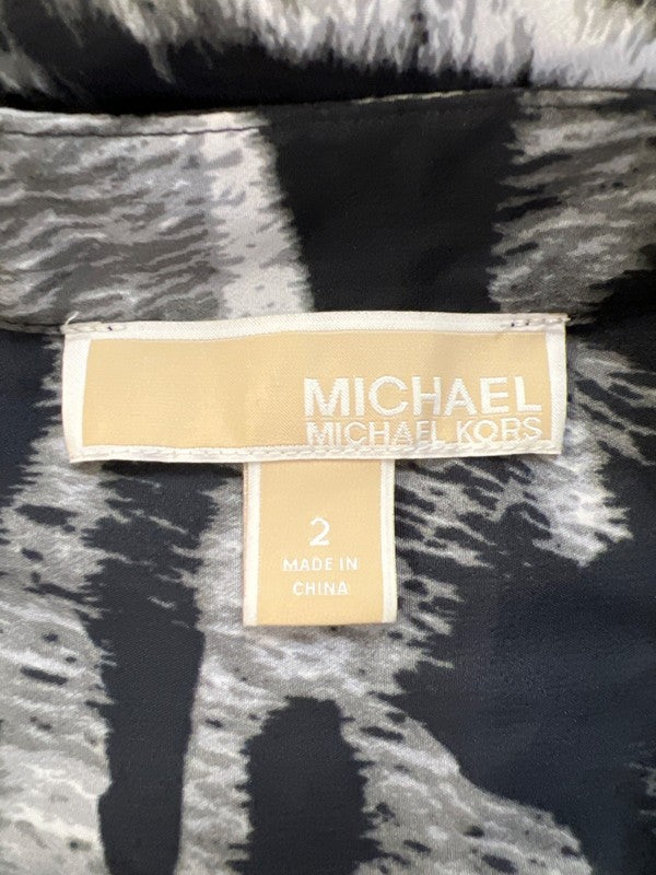 Michael Kors Women's Black/Gray Zipper Pockets Long Sleeve Button Up Shirt - 2 image 3