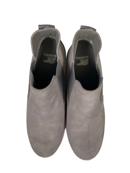 Sorel Women's Gray Leather Out N About II Slip On Wedge Ankle Booties - 9 image 3