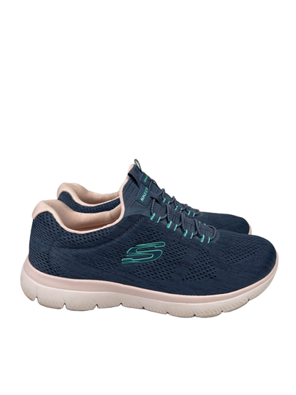 Skechers Women's Blue Summits Fun Flair Mesh Bungee Lace Slip On Shoes - 8 Wide