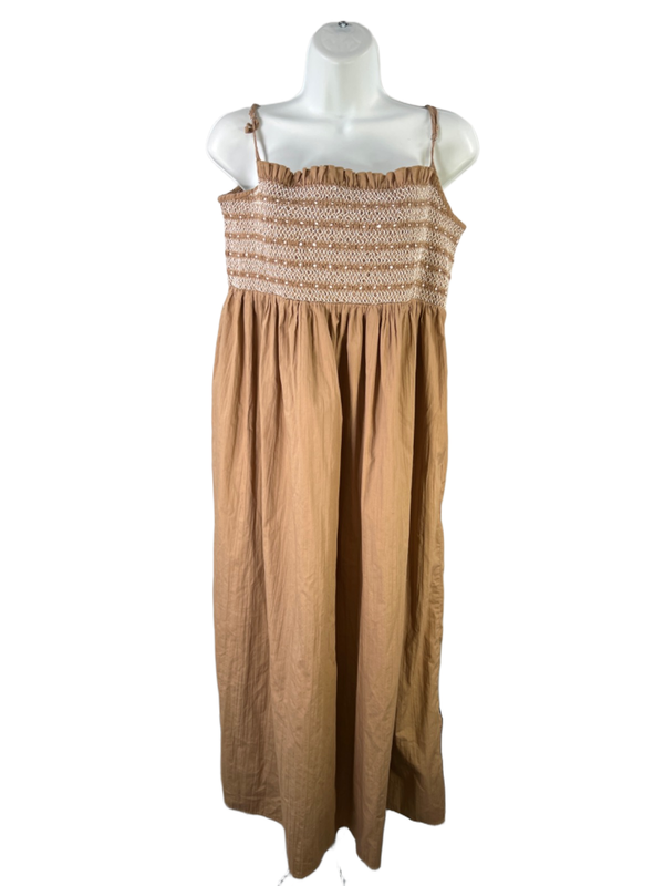 J.Crew Women's Brown Catania Crinkled Smocked Chest Midi Dress - L