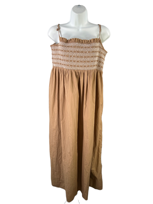 J.Crew Women's Brown Catania Crinkled Smocked Chest Midi Dress - L