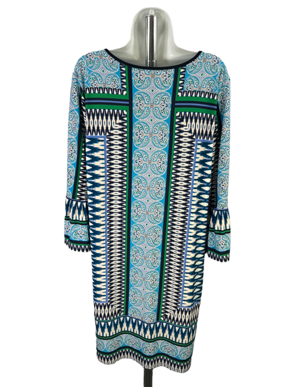 Chico's Women's Blue/Green Paisley Keyhole 3/4 Bell Sleeve Midi Dress - 2/US 12 image 2