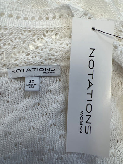 Notations Women's White Knit Open Front Sheer 3/4 Sleeve Cardigan - 3X Plus image 3
