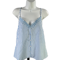 Cupshe Women's Blue/White Striped Embroidered Scallop Neck Sleeveless Top - S